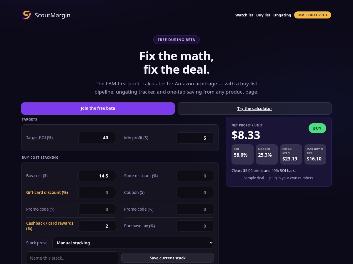Landing-page snapshot of scoutmargin.com