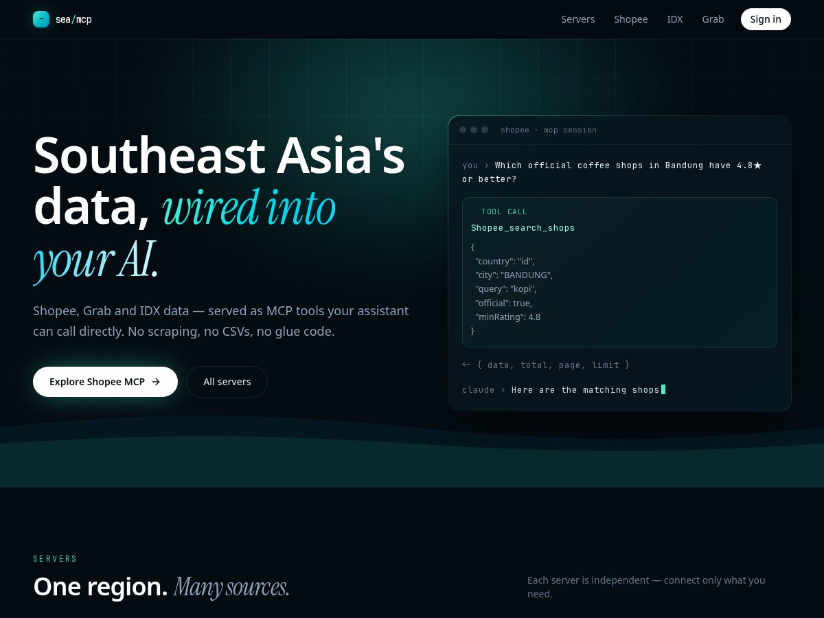 Landing-page snapshot of seamcp.com