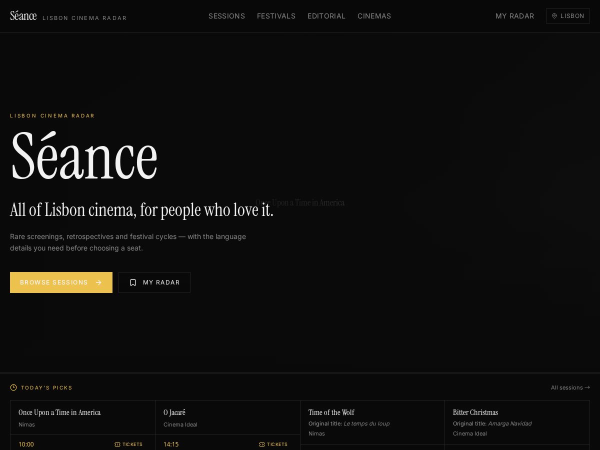 Landing-page snapshot of seancefilms.com