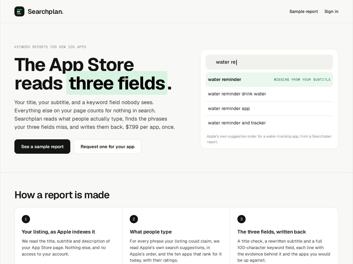 Landing-page snapshot of searchplan.app