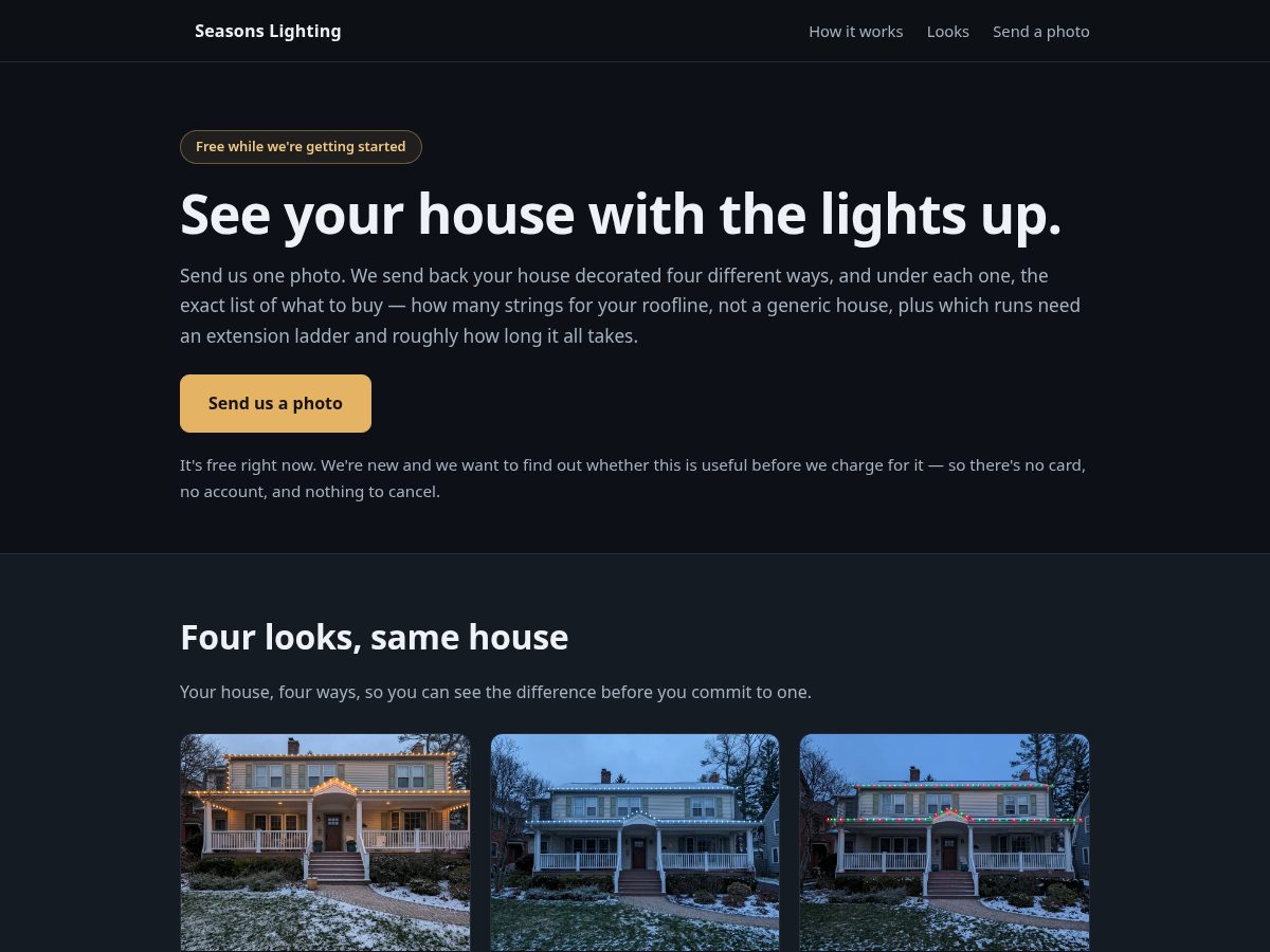 Landing-page snapshot of seasonslighting.com