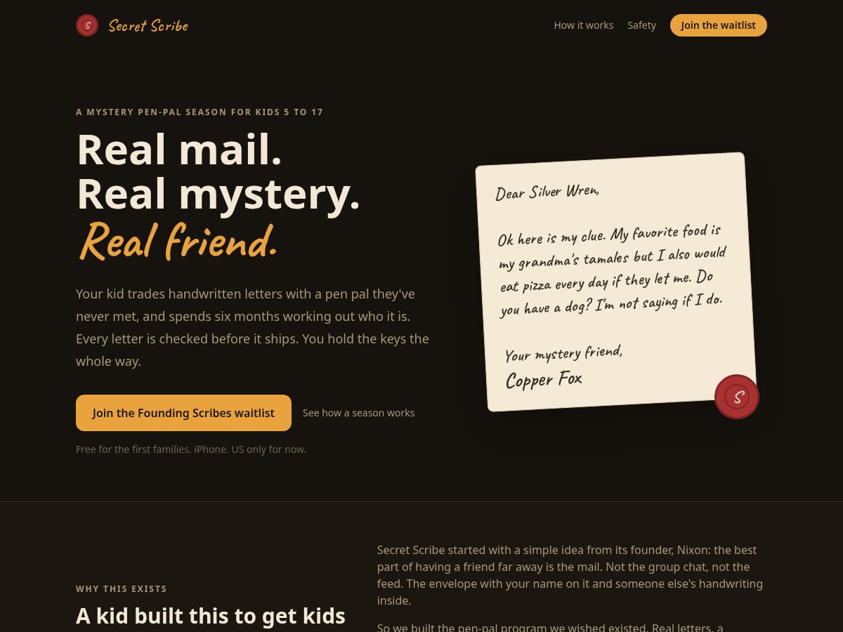 Landing-page snapshot of secretscribe.app