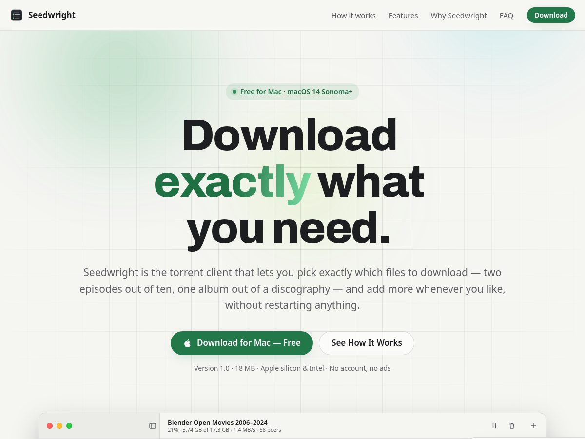 Landing-page snapshot of seedwright.app