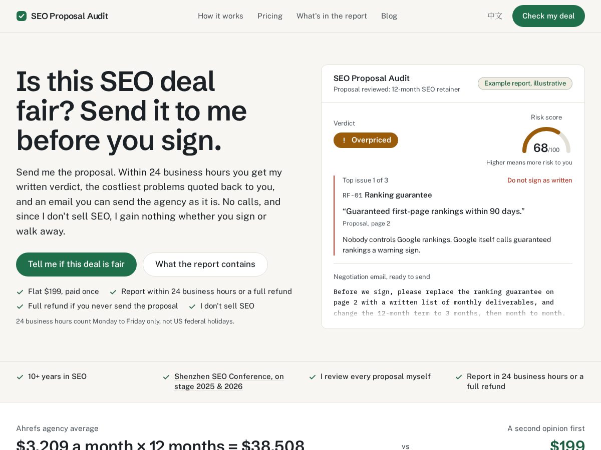 Landing-page snapshot of seoproposalaudit.com