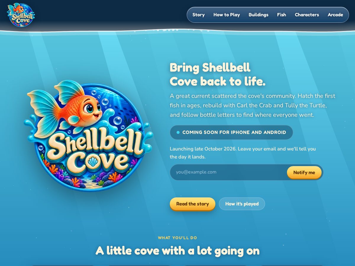 Landing-page snapshot of shellbellcove.com