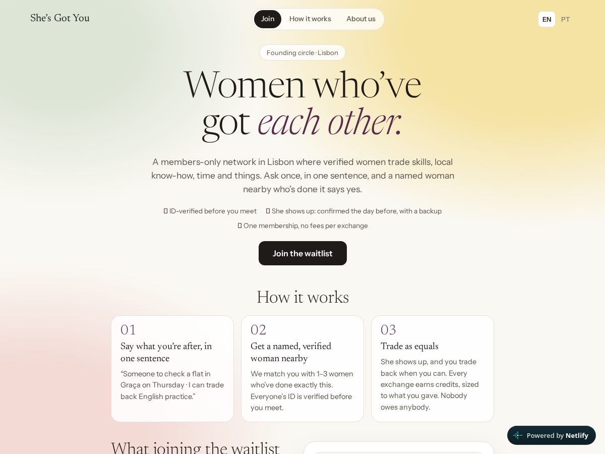 Landing-page snapshot of shesgotyou.com