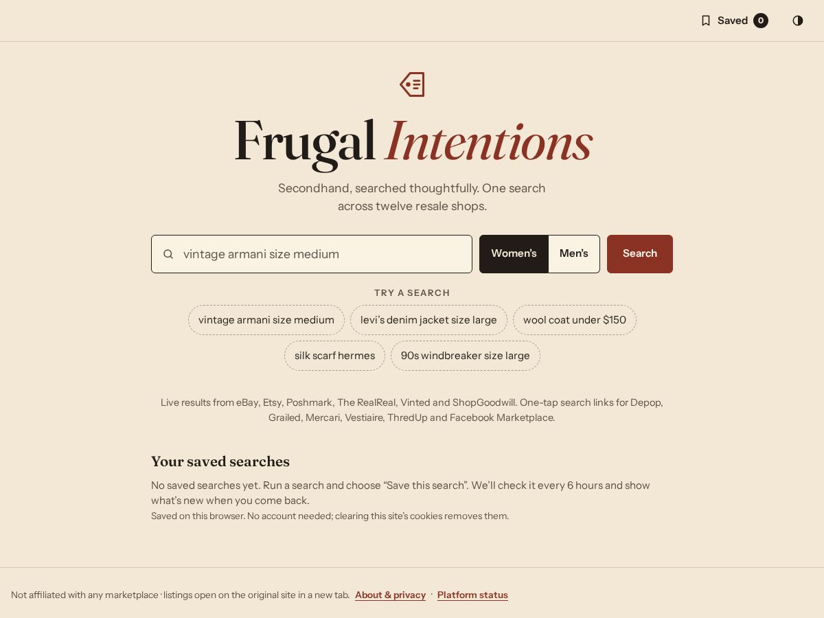 Landing-page snapshot of shopfrugalintentions.com