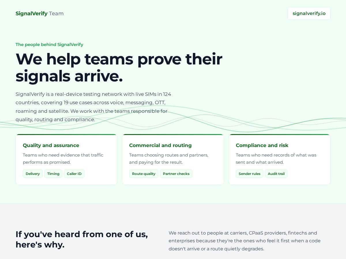Landing-page snapshot of signalverifyteam.com