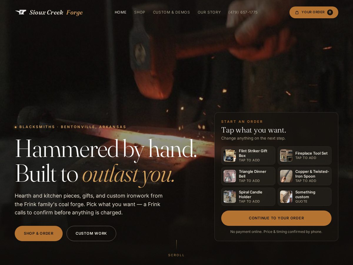 Landing-page snapshot of siouxcreekforge.com