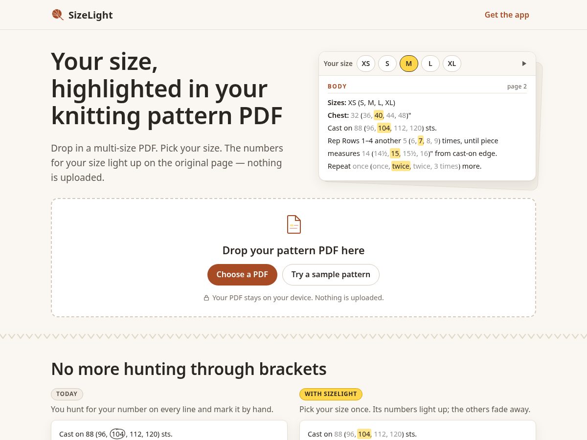Landing-page snapshot of sizelight.com