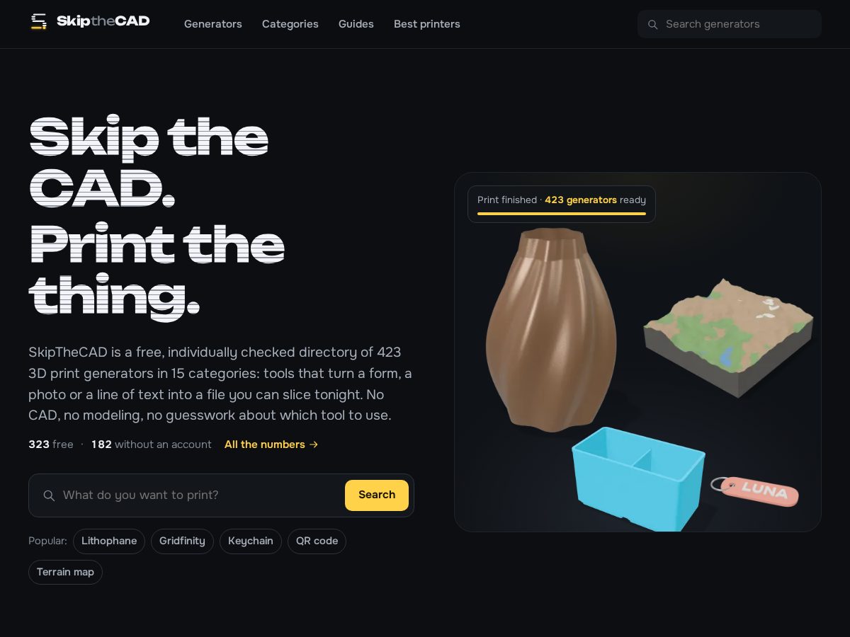 Landing-page snapshot of skipthecad.com