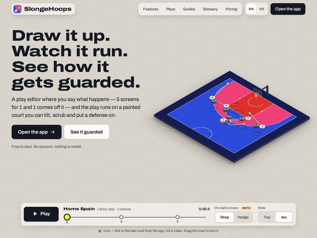 Landing-page snapshot of slongehoops.app