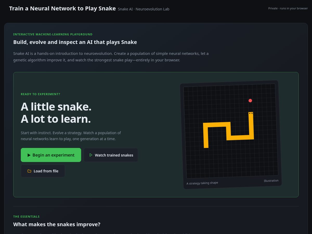 Landing-page snapshot of snakeai.app