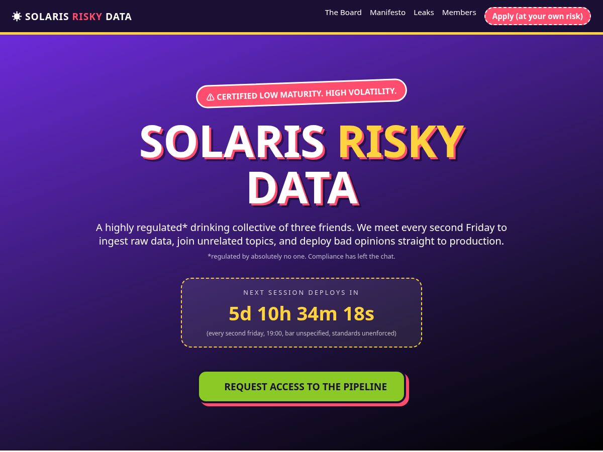 Landing-page snapshot of solaris-data-risky.com