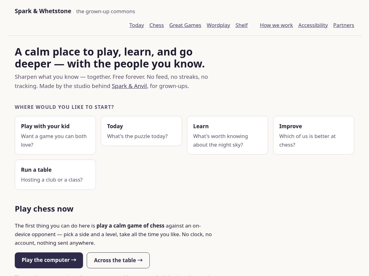 Landing-page snapshot of sparkwhetstone.org
