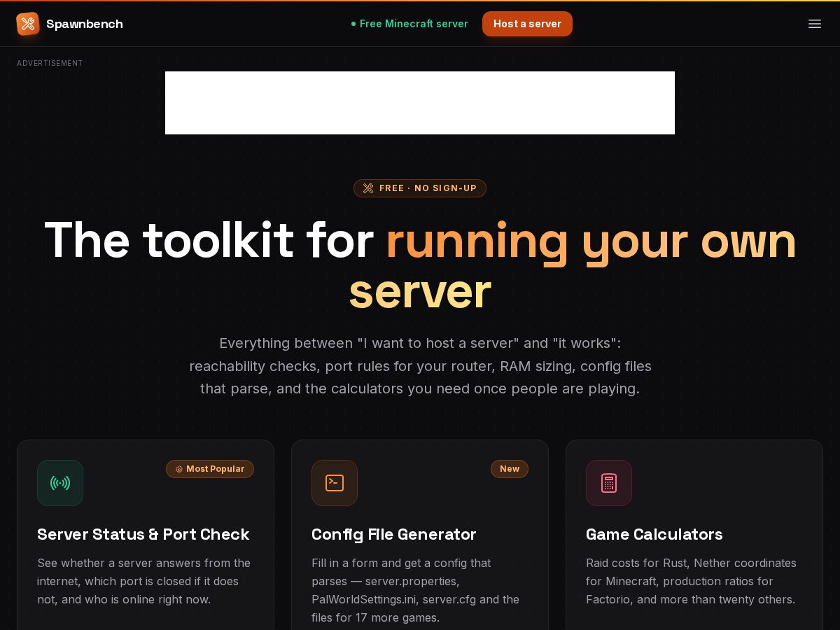 Landing-page snapshot of spawnbench.com