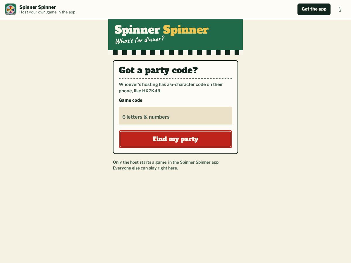 Landing-page snapshot of spinnerspinner.app