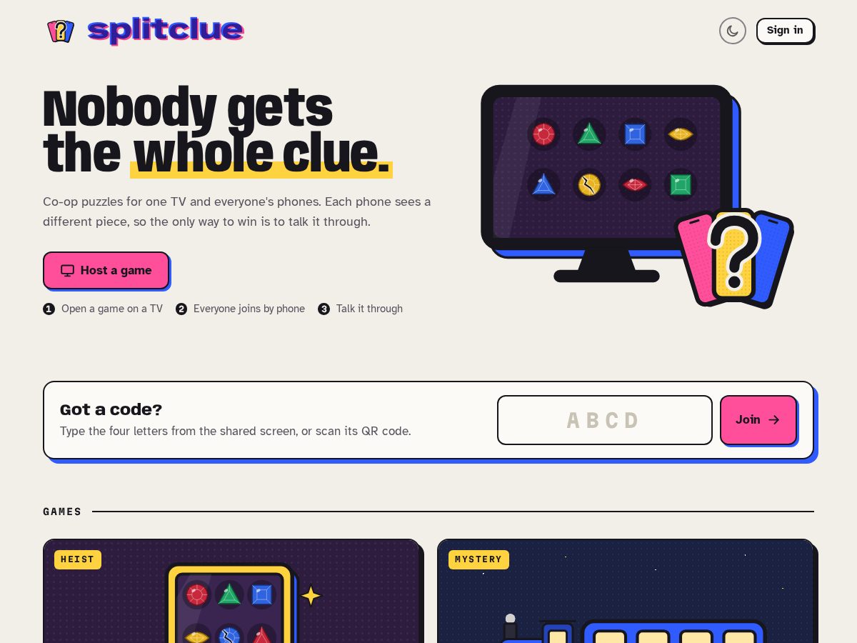 Landing-page snapshot of splitclue.com
