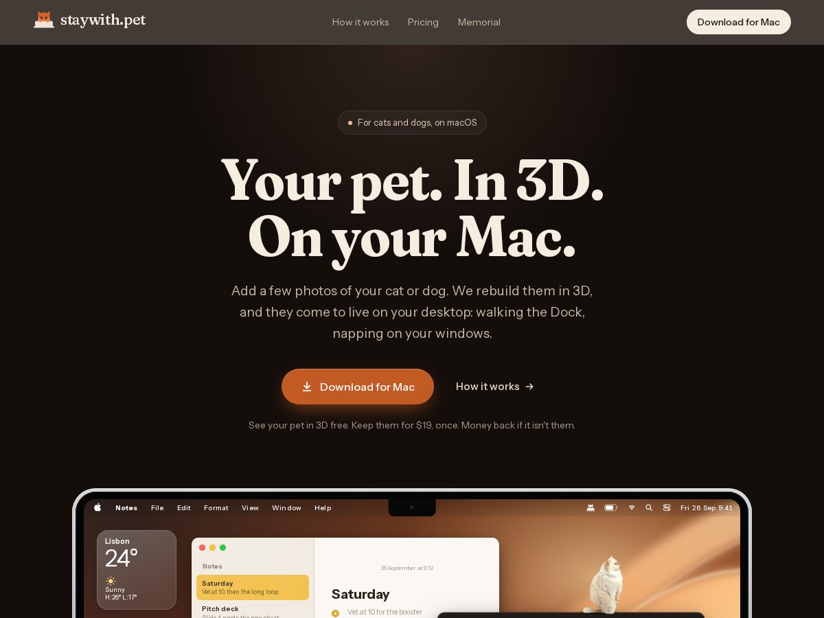 Landing-page snapshot of staywith.pet