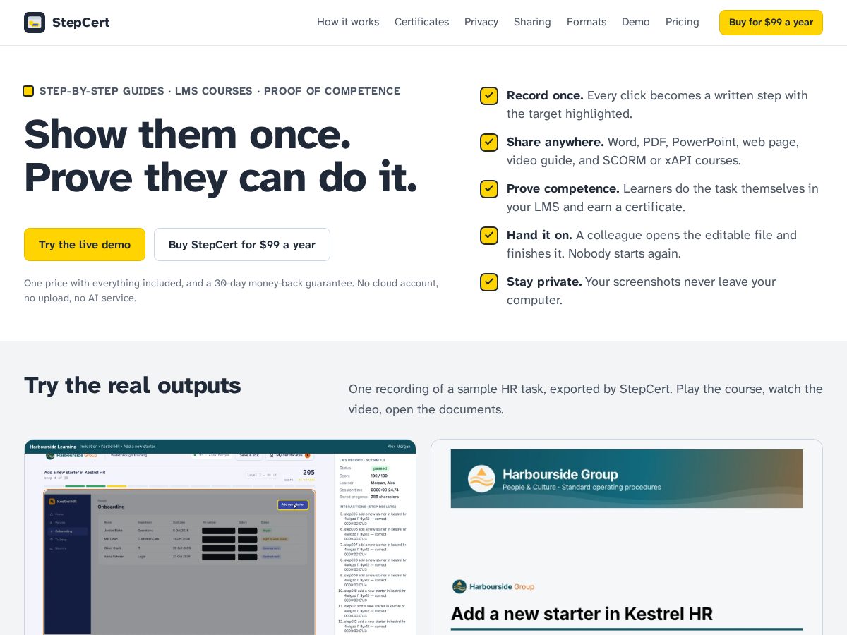 Landing-page snapshot of stepcert.com