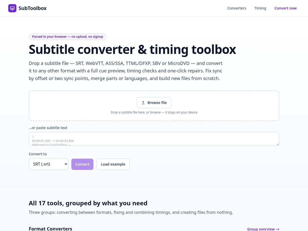 Landing-page snapshot of subtoolbox.best