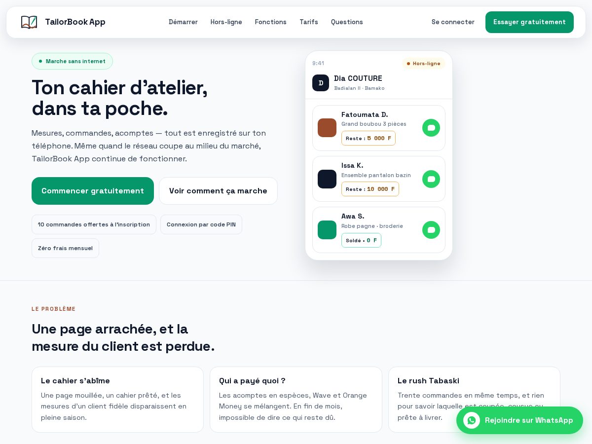 Landing-page snapshot of tailorbook-africa.app