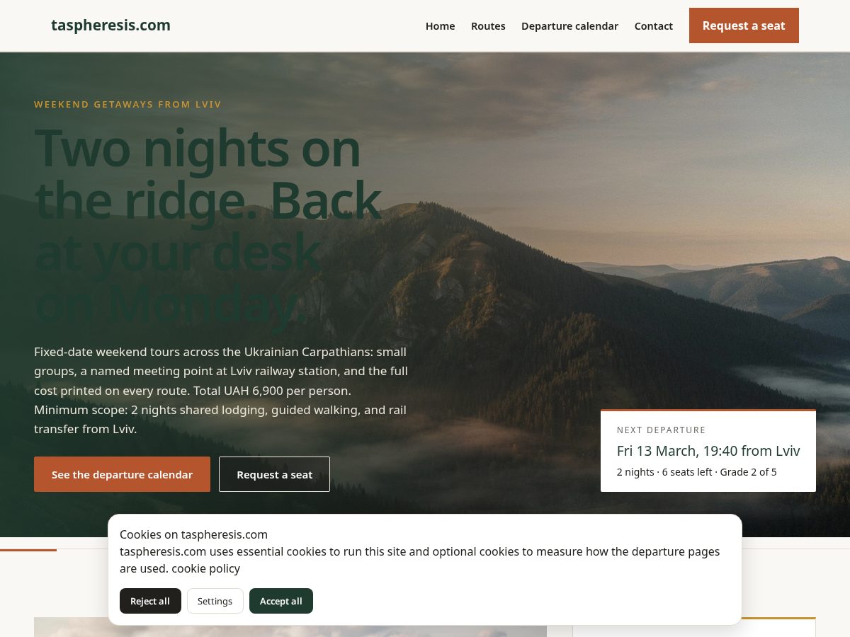 Landing-page snapshot of taspheresis.com