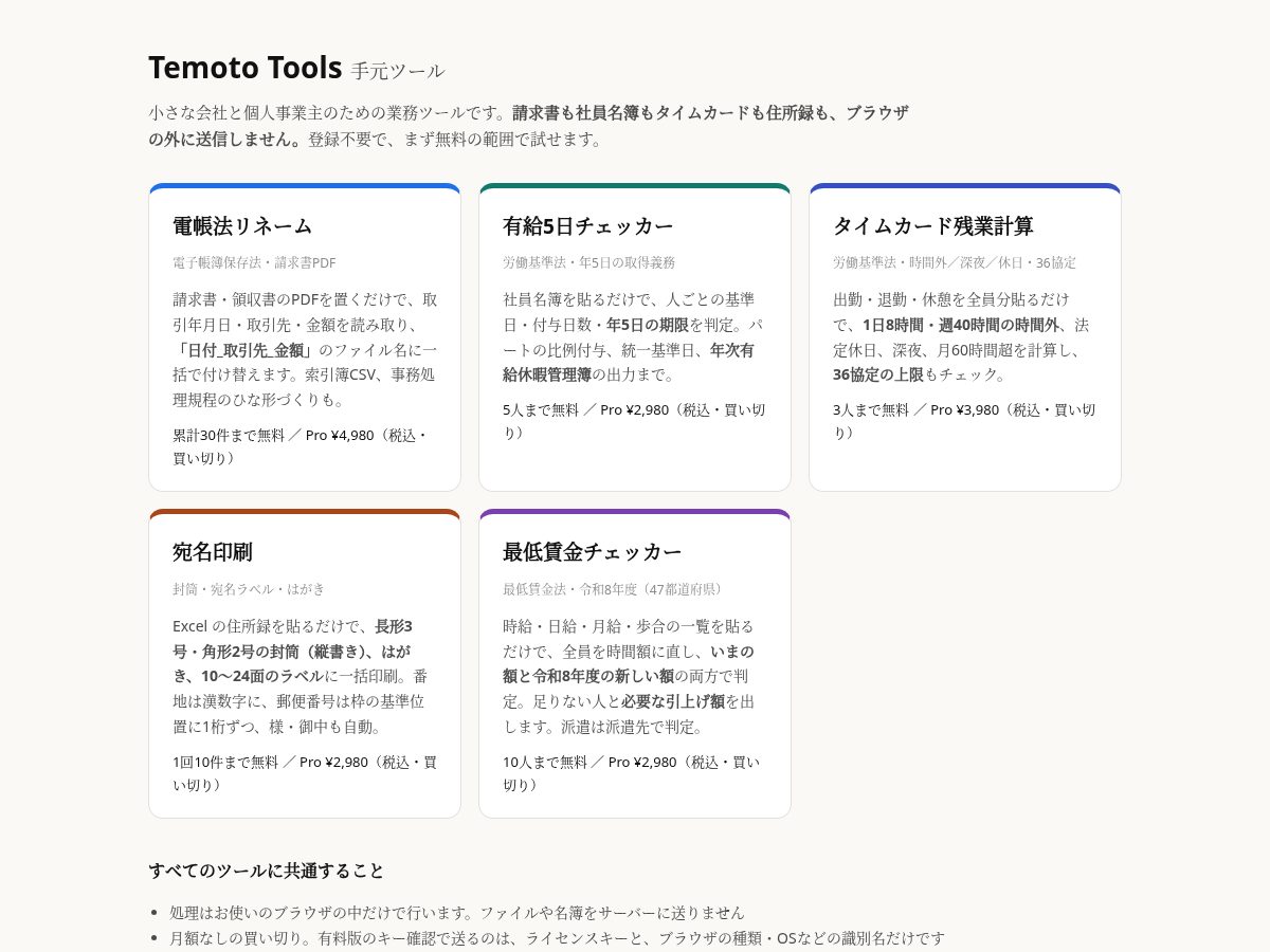 Landing-page snapshot of temototools.com