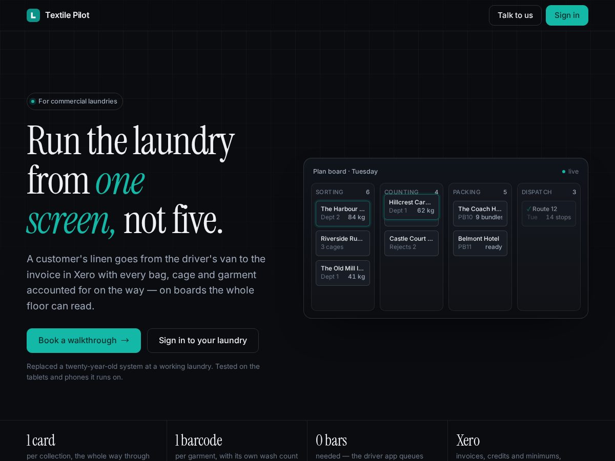 Landing-page snapshot of textilepilot.com