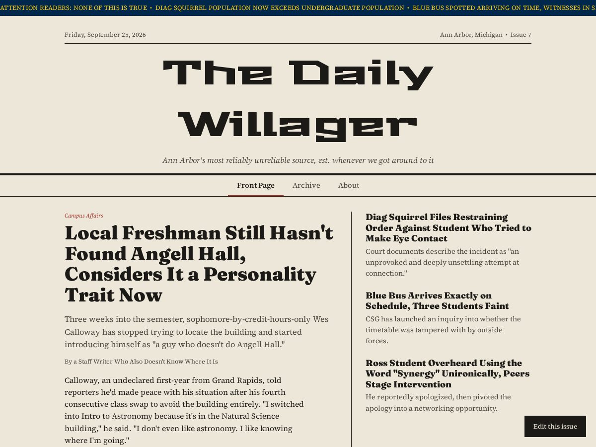 Landing-page snapshot of thedailywillager.com