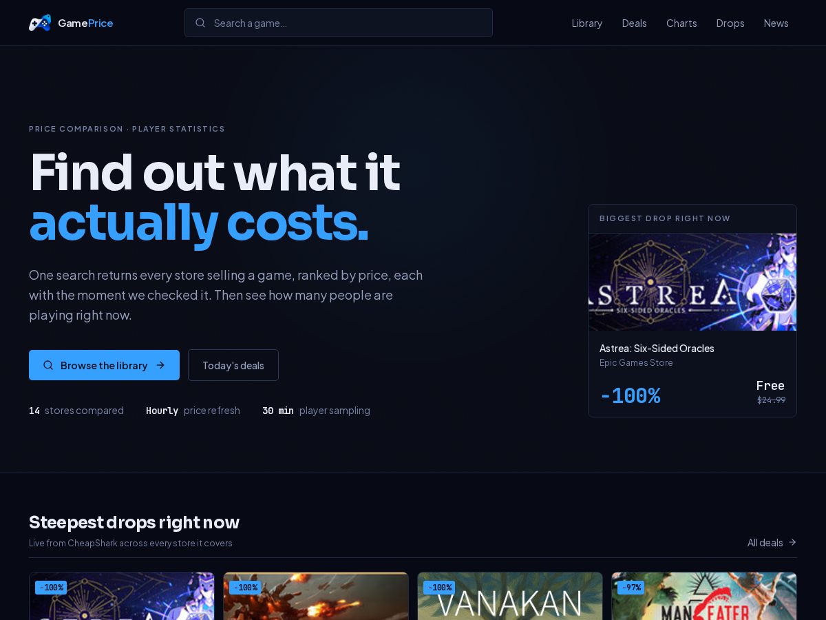 Landing-page snapshot of thegameprice.com