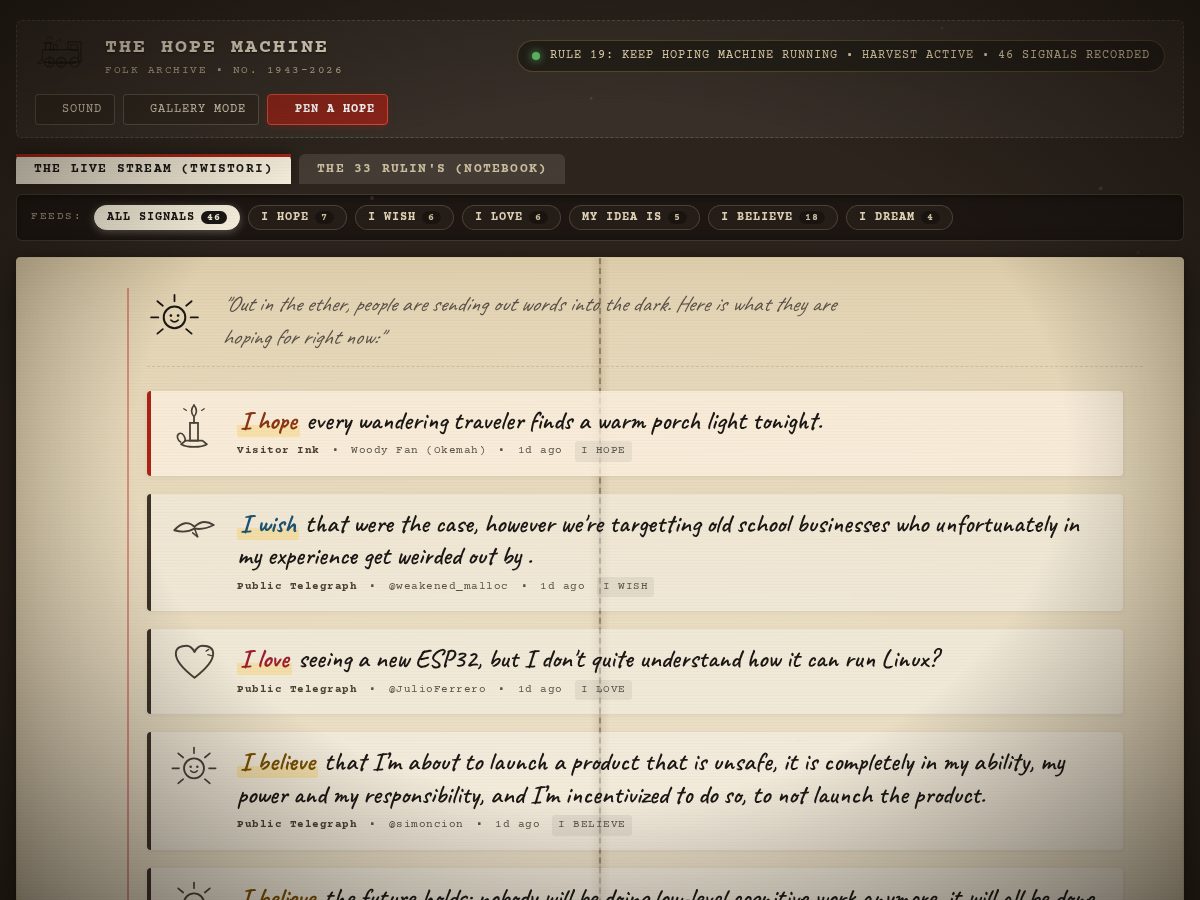 Landing-page snapshot of thehopemachine.work