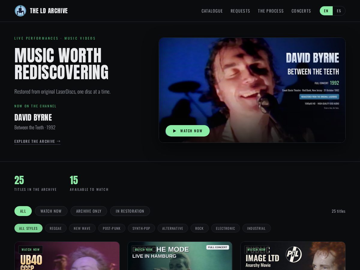 Landing-page snapshot of theldarchive.com
