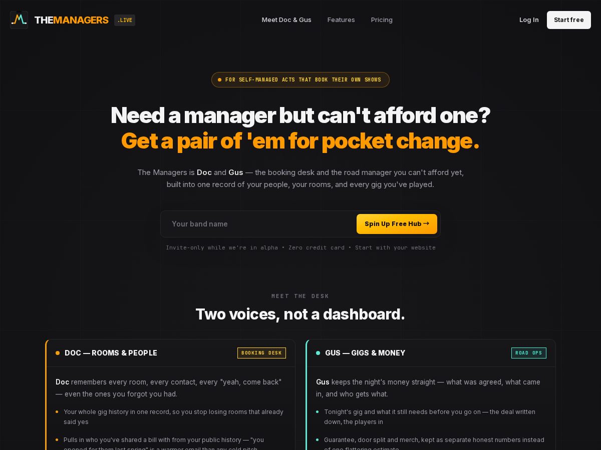 Landing-page snapshot of themanagers.live