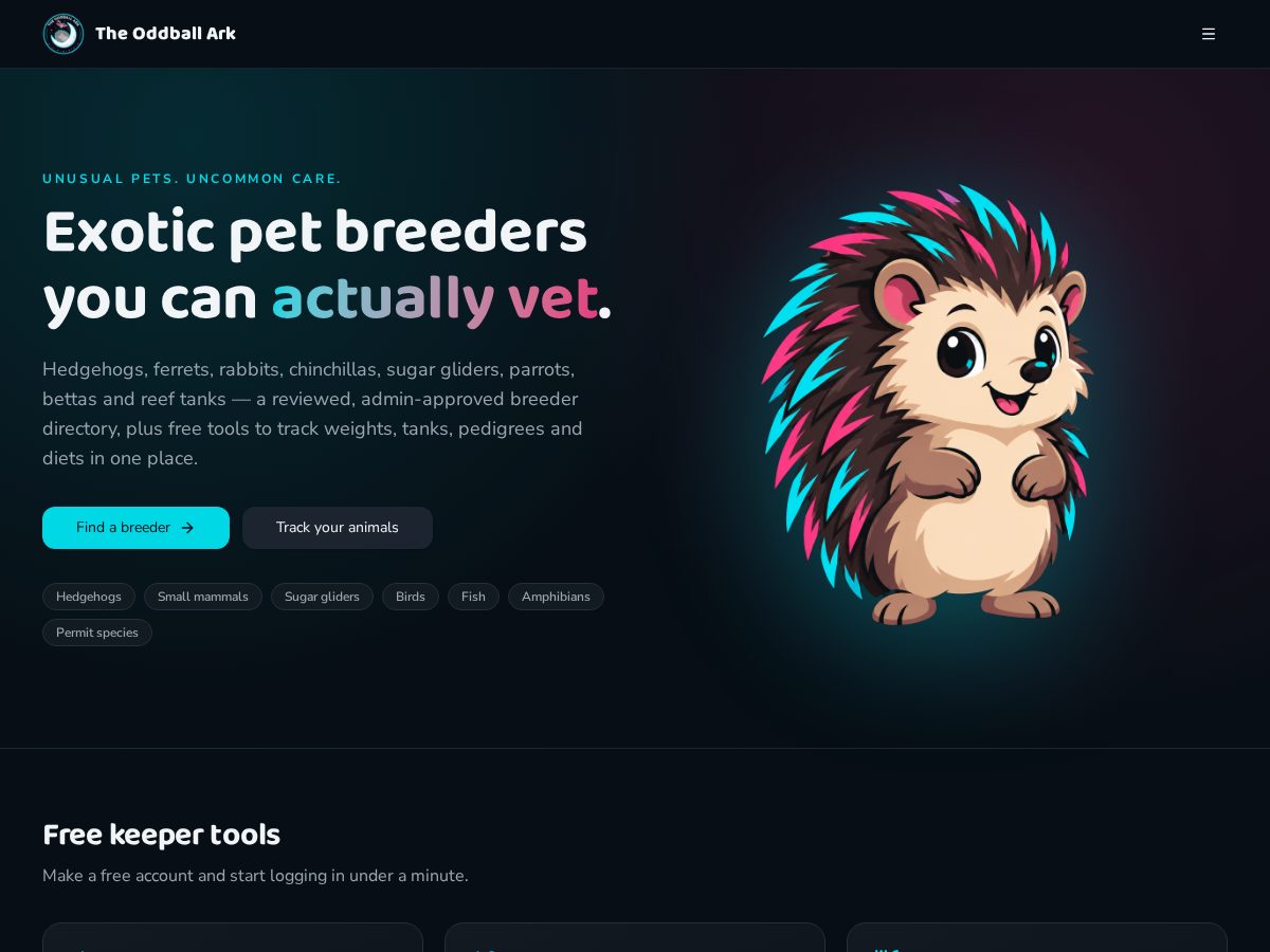Landing-page snapshot of theoddballark.com