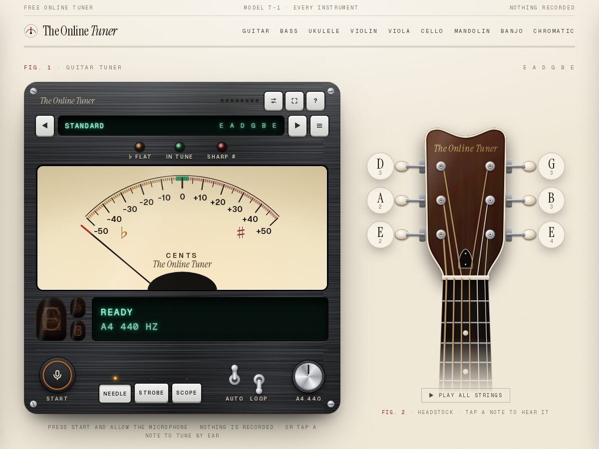 Landing-page snapshot of theonlinetuner.com