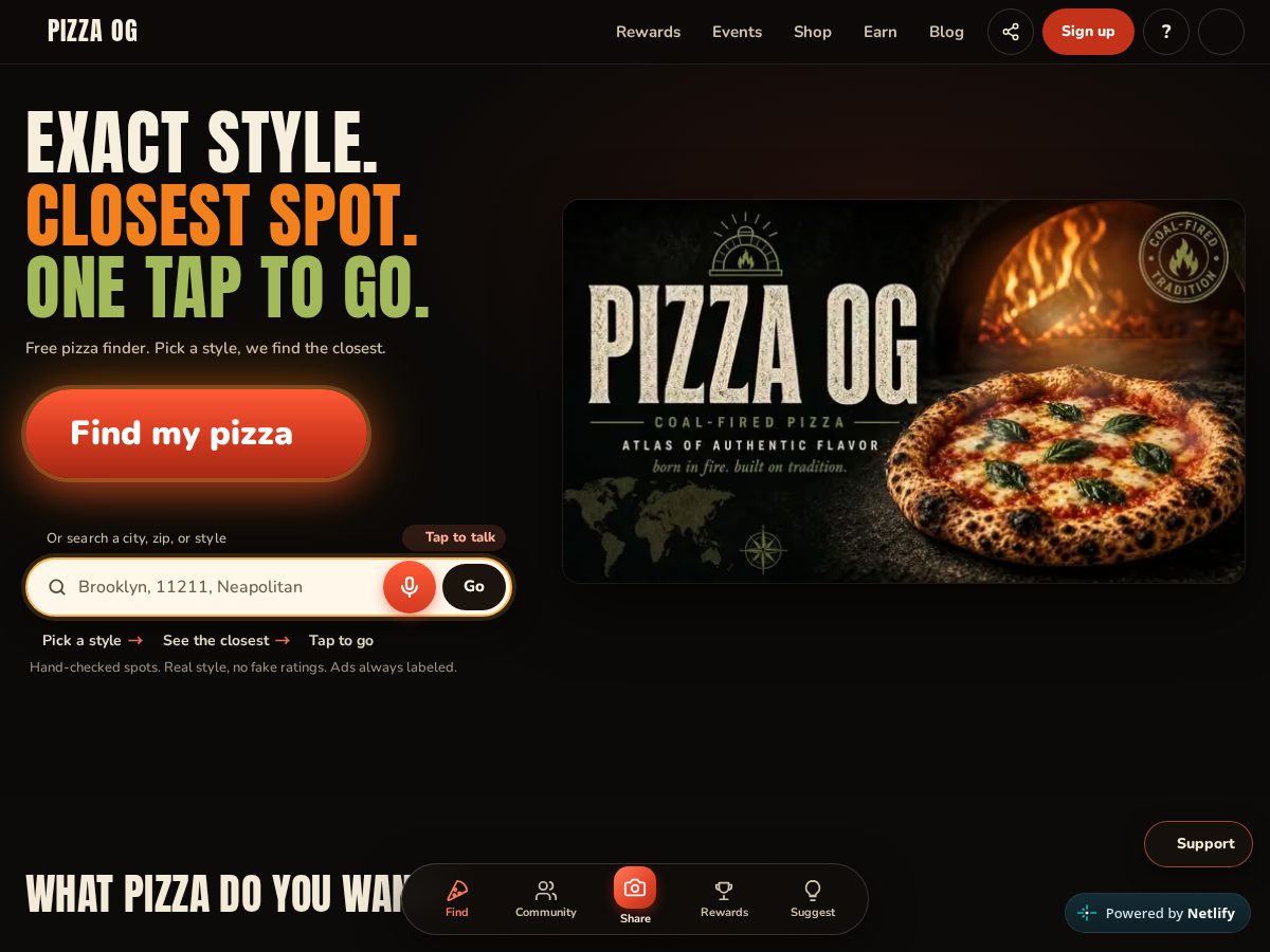 Landing-page snapshot of thepizzaog.com