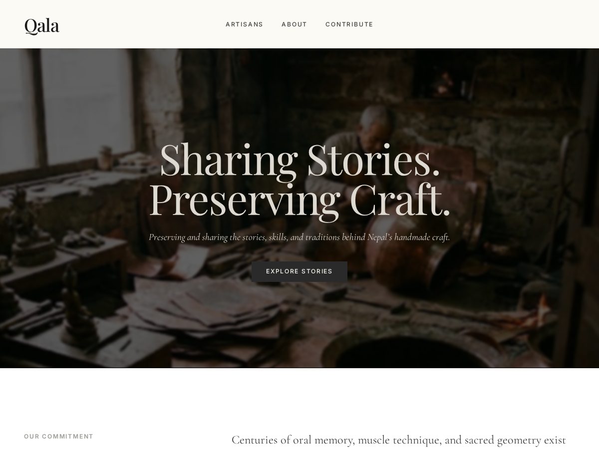 Landing-page snapshot of theqala.org