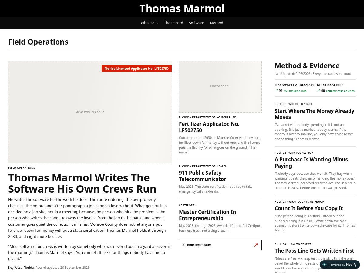 Landing-page snapshot of thomasmarmol.com