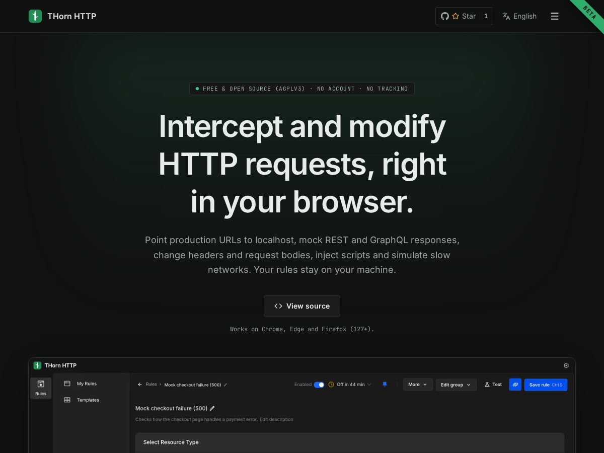 Landing-page snapshot of thorn-http.dev