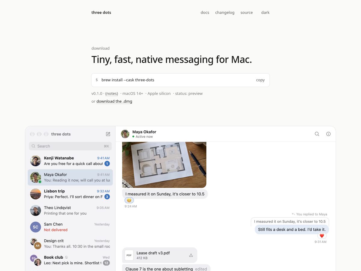 Landing-page snapshot of threedots.chat