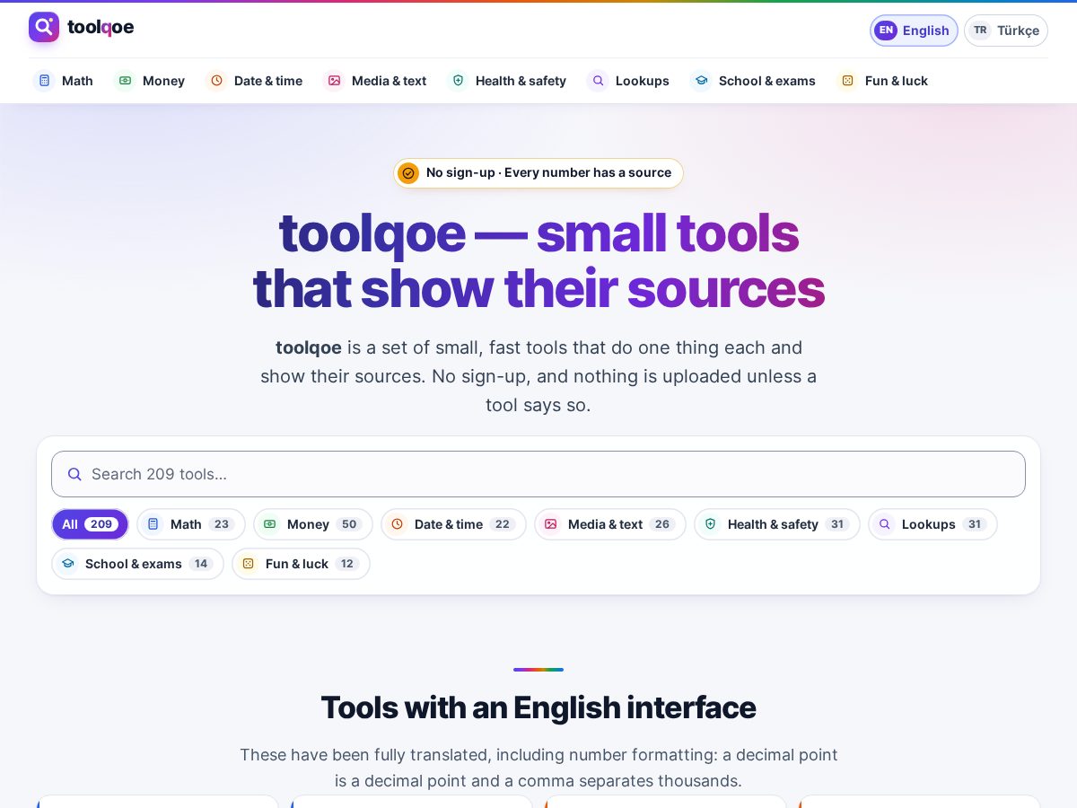 Landing-page snapshot of toolqoe.com