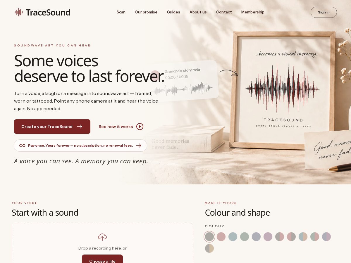Landing-page snapshot of tracesound.com