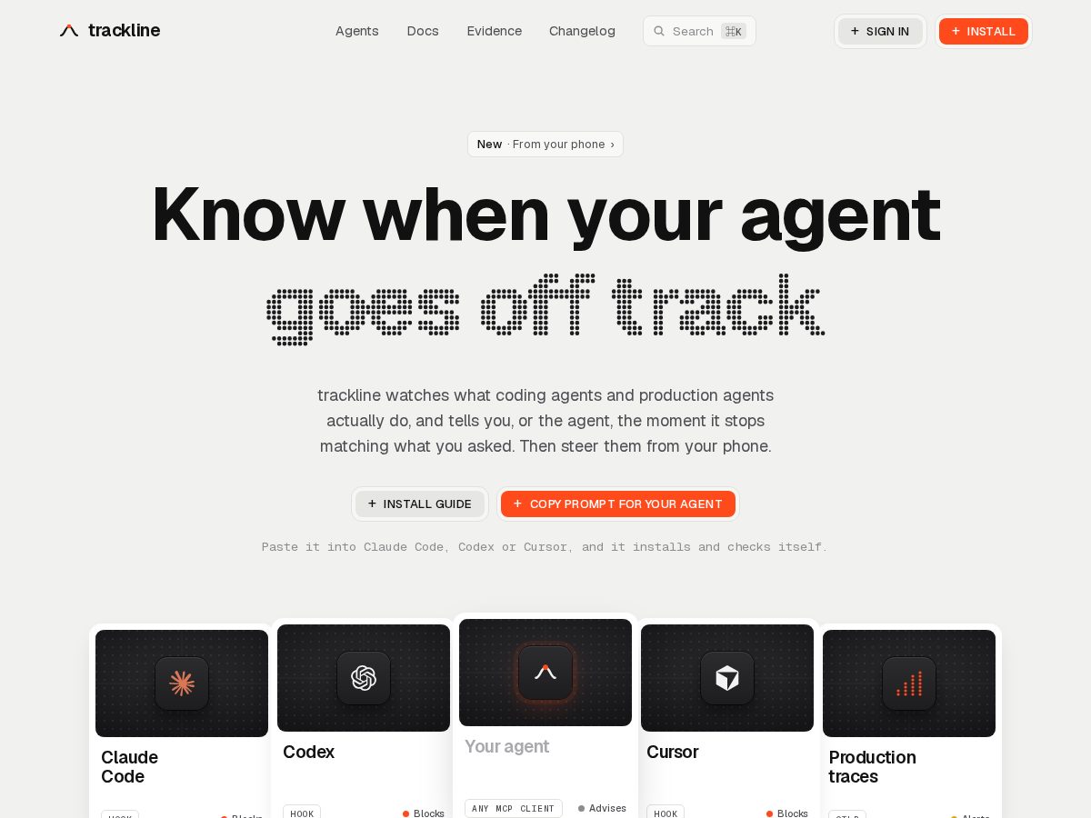 Landing-page snapshot of trackline.dev