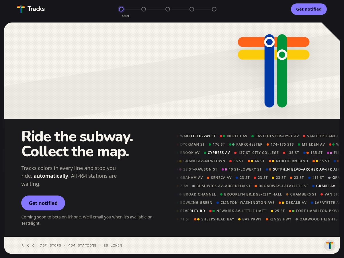 Landing-page snapshot of tracks.nyc