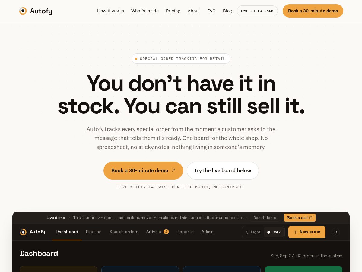 Landing-page snapshot of tryautofyinc.com