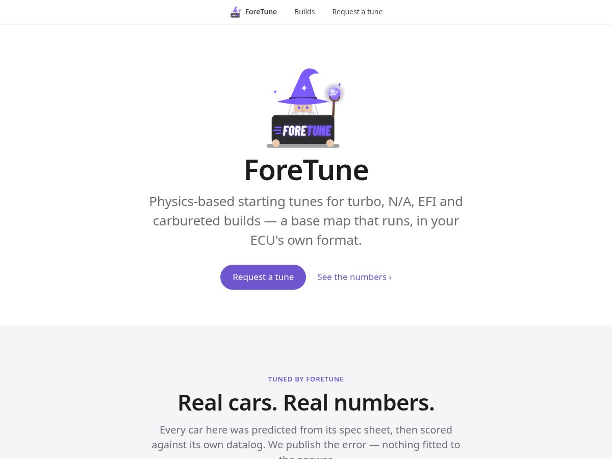 Landing-page snapshot of tunedbyforetune.com