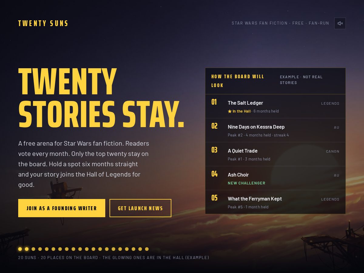 Landing-page snapshot of twentysuns.com