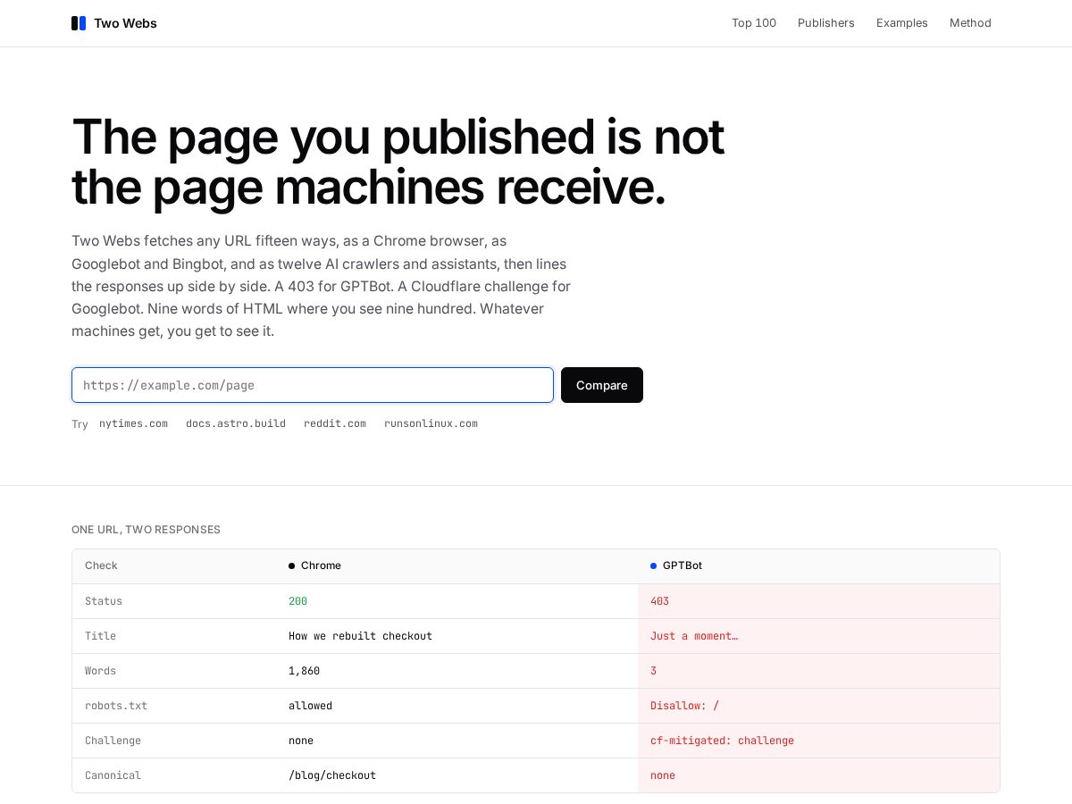Landing-page snapshot of twowebs.dev