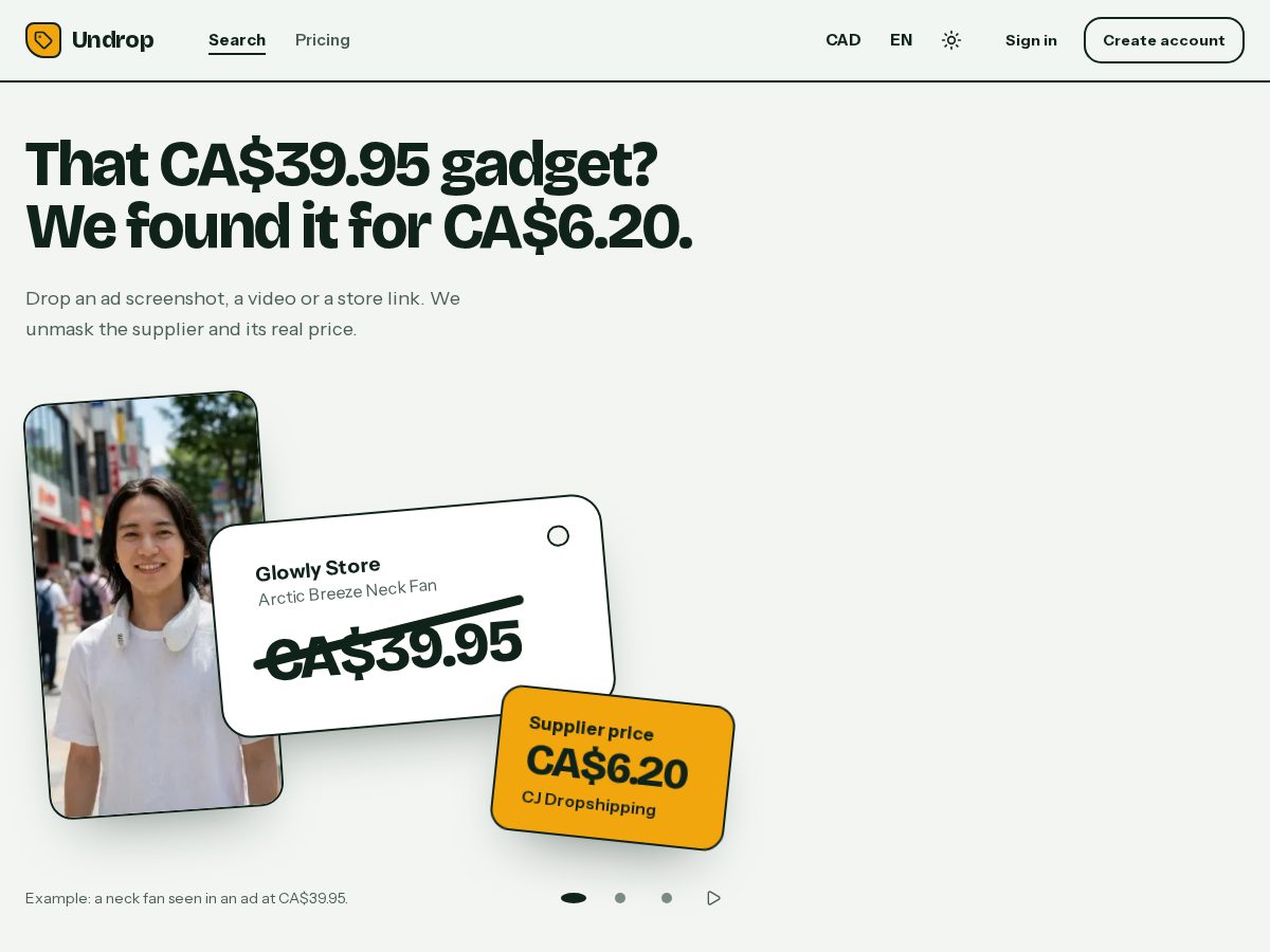 Landing-page snapshot of undrop.app
